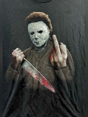 🔥Halloween Michael Myers Middle Finger Graphic Horror T-shirt Size L